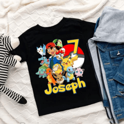 Pokemon Birthday Shirt, Funny Pikachu Game Cartoon Kids Family T-shirt, Custom Personalized Birthday Gift