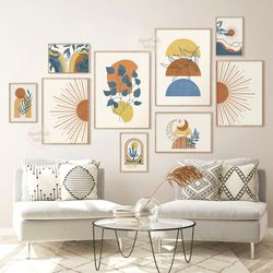 9 Piece Wall Art Set, Boho Chic Bedroom Wall Decor, Bohemian Terracotta Art Prints, Minimalist Botanical Prints Download