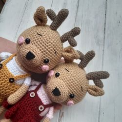 Hand Crochet Funny Reindeer Stuffed Toys Plush Toys Animals Christmas Gift