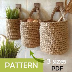 Crochet pattern Hanging wall baskets Vegetable baskets tutorial Crochet jute basket pattern
