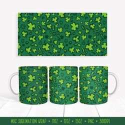 St. Patricks Day Leopard Mug Wrap Sublimation. Green Mug Wrap