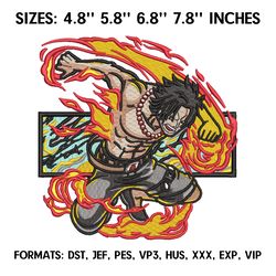 portgas d. ace embroidery design file, one piece anime embroidery design, machine embroidery pes dst. anime pes design