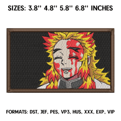 kyojuro rengoku embroidery design file, kimetsu no yaiba anime embroidery design, demon slayer anime embroidery design