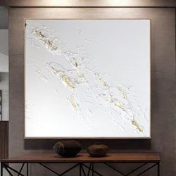 White Abstract Painting Textured Original Art Modern Painting Minimalist Art White Gold Wall Art Gold Leaf Painting