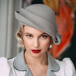 gray vintage hat, 1920s style hat, winter hat ,1930s hat, 1940s hat