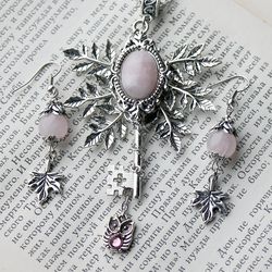 Handmade Unique Rose Quartz Vintage Jewelry Set
