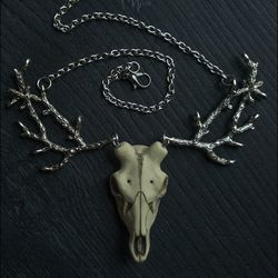 Animal skull jewelry, deer skull goat necklace, gothic jewelry, dark art jewelry, dark boho