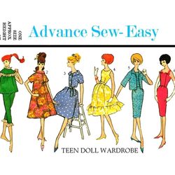 Barbie Vintage Sewing Pattern PDF Fashion Dolls size 11 1/2 inches Advance 3377