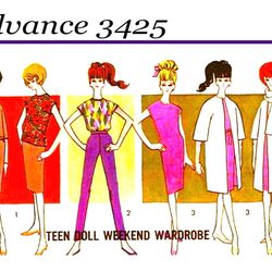 Barbie Vintage Sewing Pattern PDF Fashion Dolls size 11 1/2 inches Advance 3425