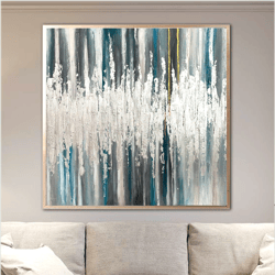 Abstract Painting Blue Original Art Modern Painting Contemporary Artwork Minimalism Silver Leaf Painting Neutral Tone