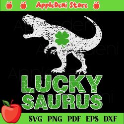 Lucky Saurus Dinosaur Shamrock Svg, St Patricks Day Svg, T rex Svg