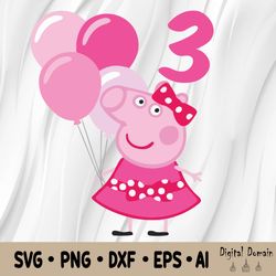 custom birthday peppa pig kid svg, peppa pig birthday girl svg, personalized birthday kids svg, birthday party peppa pig