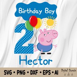 peppa pig 4th birthday boy svg , peppa pig svg, printable png transparent background, peppa pig design, instant download