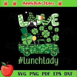 love lunch lady gnome shamrock svg, st patrick's day svg, green rainbow svg