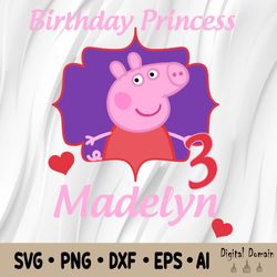 peppa pig birthday svg, custom svg with any name and age, peppa birthday matching family svg, peppa pig svg, peppa birth