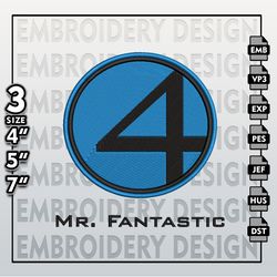 Mister Fantastic Embroidery Designs, Mister Fantastic Logo Embroidery Files, Marvel Comic Machine Embroidery Pattern