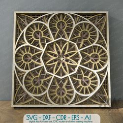Multi layer Mandala svg dxf, Laser cut Multilayer Mandala wall art, Glowforge Mandala Svg cut file - M001a