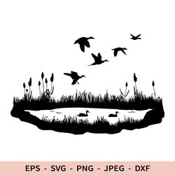 Duck Hunting Svg Duck lake Dxf File for Cricut Flying Duck Png Pond svg