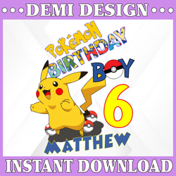 Personalized Name and Age Pikachu Birthday Family Svg, Pokemon Birthday Party, Family Matching Birthday Svg, Custom Name