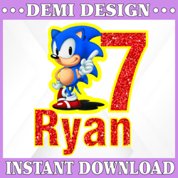 Personalised Sonic The Hedgehog Png, Happy Birthday Personalized Sonic Sublimation PNG File, Custom Name and Age Png