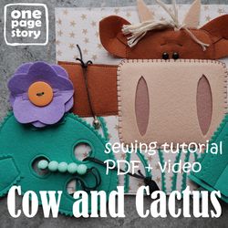 Cow and Cactus. Quiet book pattern. PDF tutorial video