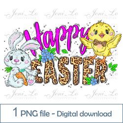 Happy Easter 1 PNG file Easter Bunny Chick clipart Cute Easter animals design for kids Sublimation Digital Download