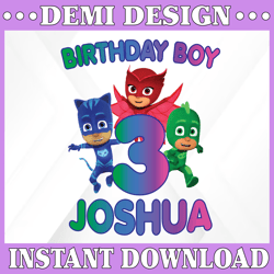 Personalized Name And Ages, Birthday Boy PJ Masks PNG Iron On Transfer, Personalized DIY, Birthday Girl Party Printables