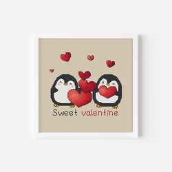 Penguin Cross Stitch Pattern PDF Instant Download, Love Counted Cross Stitch, Valentine's Day Cross Stitch, Valentines D
