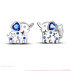 Elephant silver stud earrings with blue stone, Animal lover gift, Sterling silver jewelry