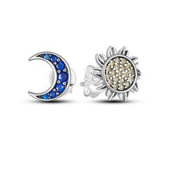 Sun and moon silver stud earrings, Sterling silver jewelry, Gift for woman