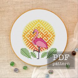 pink flamingo cross stitch pattern modern flamingo embroidery exotic cross stitch