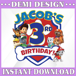 Personalized Name And Ages, Paw Patrol Chase Birthday Png, Paw Patrol Birthday Png Family Birthday Raglan Kids Family