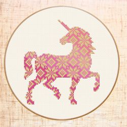 Pink gold unicorn cross stitch pattern Modern pink nursery cross stitch PDF baby girl Pink unicorn embroidery
