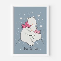 Mom and Baby, Family Cross Stitch Pattern, Polar Bear Cross Stitch, Mothers Day Digital PDF File Instant Download, Baby