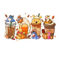 pooh fall thanksgiving coffee png, thanksgiving pumpkin png