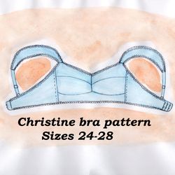 Wireless bra pattern, Linen bra pattern, Christine, Sizes 24-28, Cotton bra pattern, Bra pattern no wire, Bra making