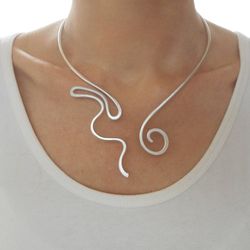 open collar necklace, statement choker necklace, swirls necklace, handmade necklace, asymmetric necklace. boho necklace
