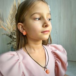 Mandarin stud earrings and necklace are weird fruit funny funky quirky jewelry