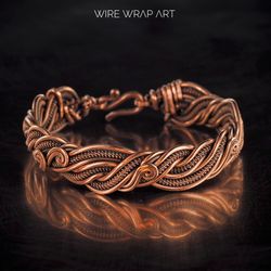 Copper wire wrapped bracelet for woman bracelet, Unique artisan copper jewelry Wearable art 7th Anniversary gift for her