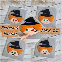 Quiet book page pattern, Halloween The witch  PDF pattern, felt baby book pdf  pattern