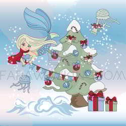 mermaid christmas decor new year vector illustration set