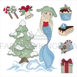 mermaid christmas dreams new year vector illustration set