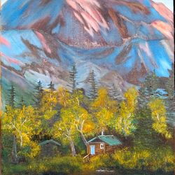 mining lake painting in the mountains picture peace of oil paints 16*25 inches lake in the forest art