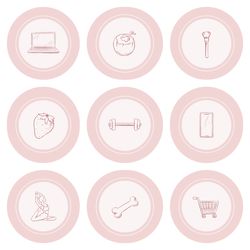 100 lifestyle instagram highlight covers. Pale pink social media icons.