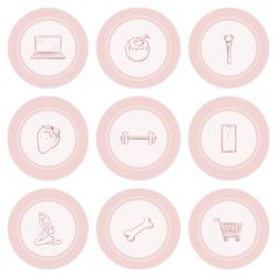 100 lifestyle instagram highlight covers. pale pink social media icons.