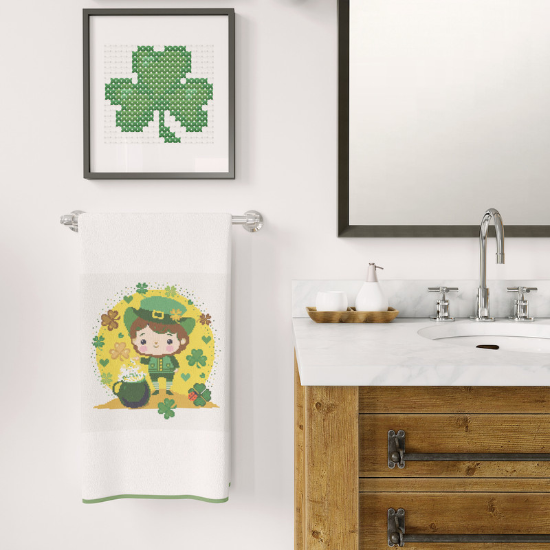 6 Leprechaun and shamrocks St Patrick day cross stitch PDF pattern created for Creative cross stitch shop for cozy home decor and gift.jpg