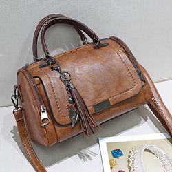 Womens Double Handle Vintage Design Square Bag With Bag Charm