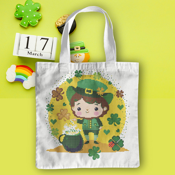 9 Leprechaun and shamrocks St Patrick day cross stitch PDF pattern created for Creative cross stitch shop for cozy home decor and gift.jpg