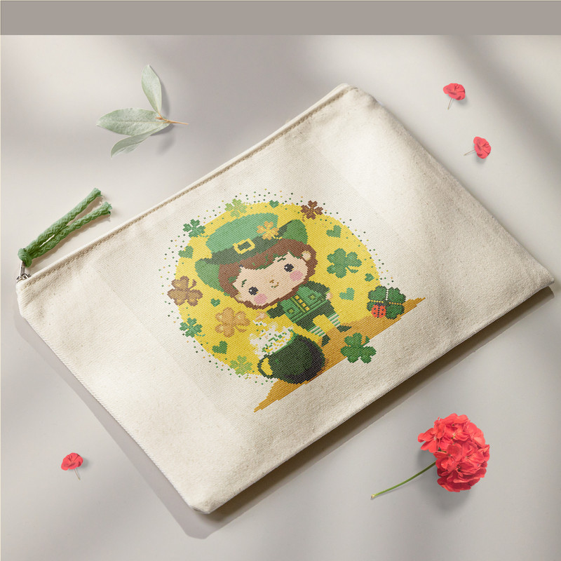 12 Leprechaun and shamrocks St Patrick day cross stitch PDF pattern created for Creative cross stitch shop for cozy home decor and gift.jpg