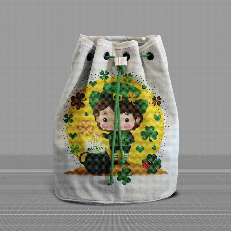 14 Leprechaun and shamrocks St Patrick day cross stitch PDF pattern created for Creative cross stitch shop for cozy home decor and gift.jpg